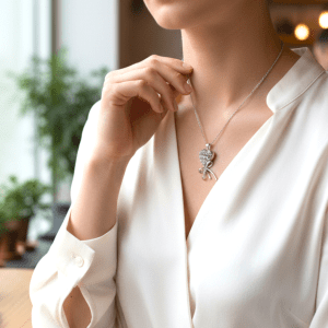 Gold Tone Pendant Necklace with a Heart & Bow Design
