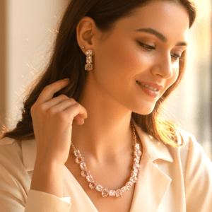 Golden Multi Crystal Necklace Cushion Shaped Chain Choker